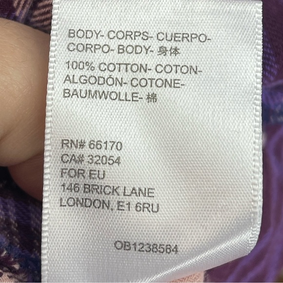 Urban Outfitters BDG Rayne Flannel Plaid Shirt purple and pink cropped small - Picture 5 of 5